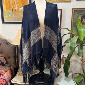Navy Blue Fringe Poncho